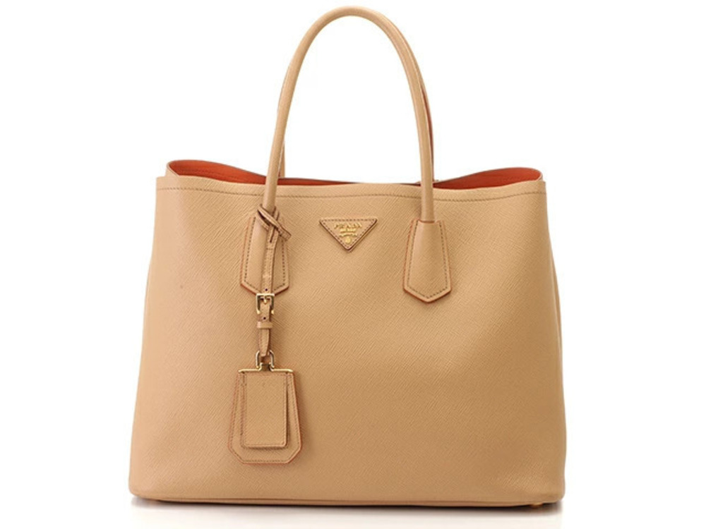 Prada tote bag Beige Cream orange Saffiano calfskin